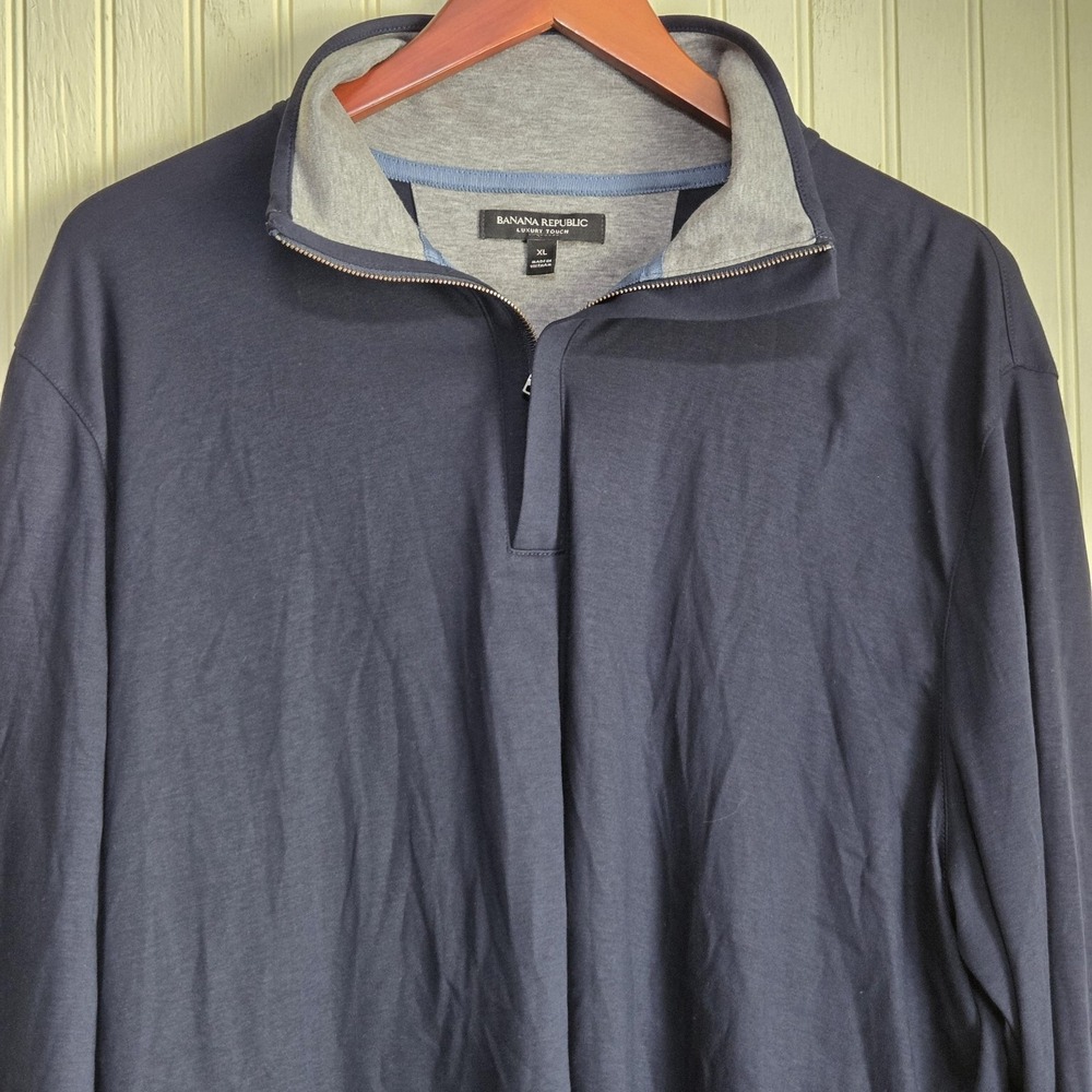 Banana Republic Shirt Mens XL Blue Luxury Touch Half Zip Mock Neck Long Sleeve